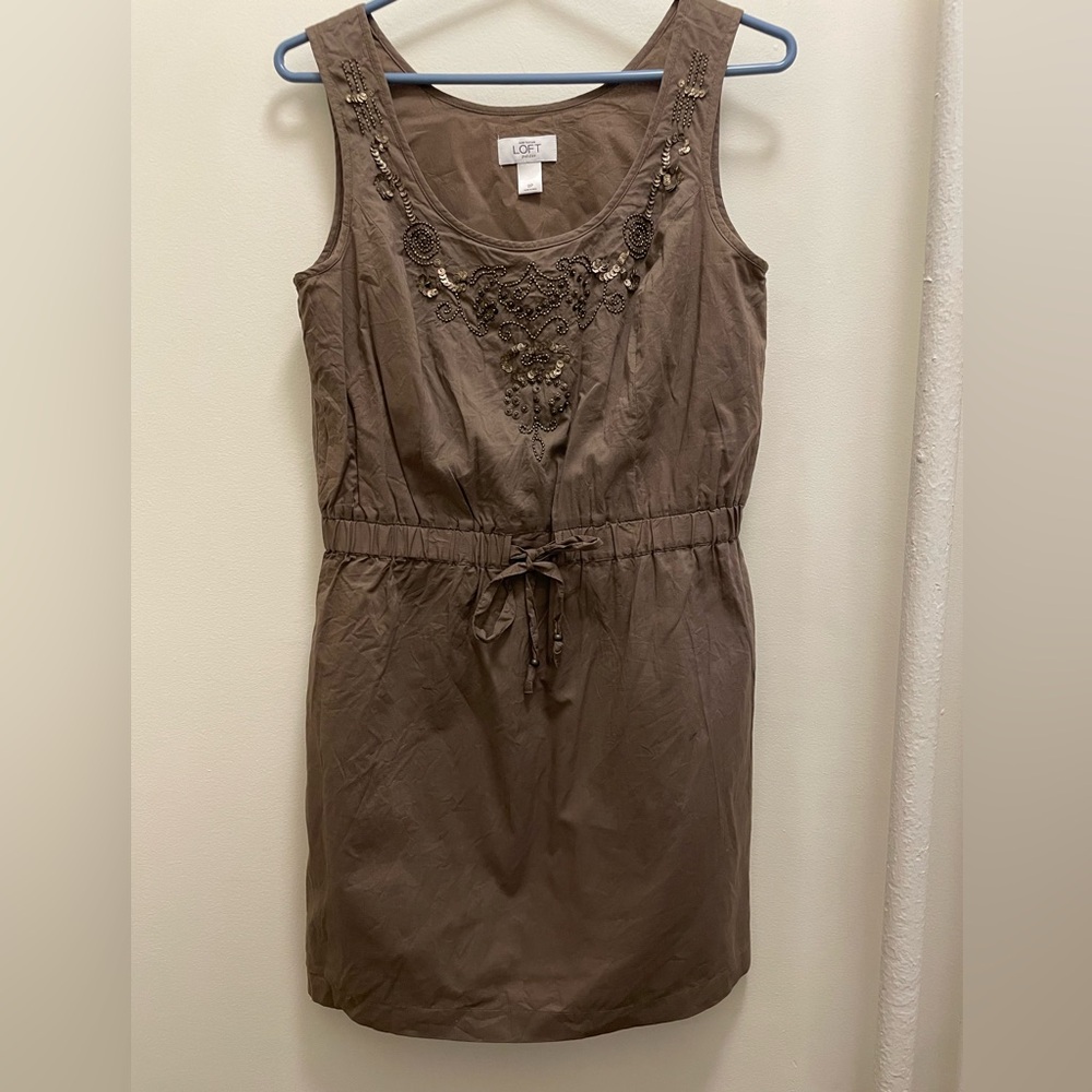 LOFT Brown Drawstring Waist Tie Sheath Dress